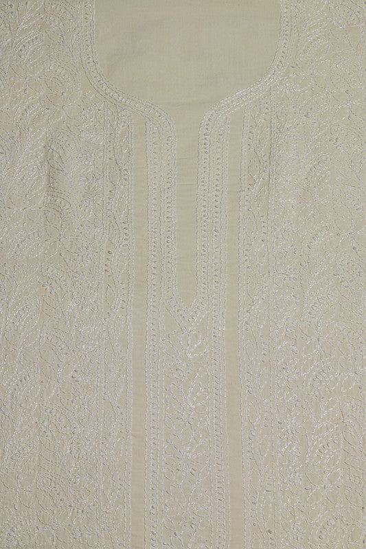 Ada Hand Embroidered Cream Cotton Lucknowi Chikan Unstitched Kurta Piece- A502197