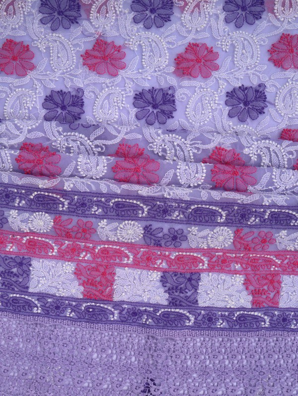 Ada Hand Embroidered Lilac Georgette Lucknowi Chikan Unstitched Kurta Piece A93600
