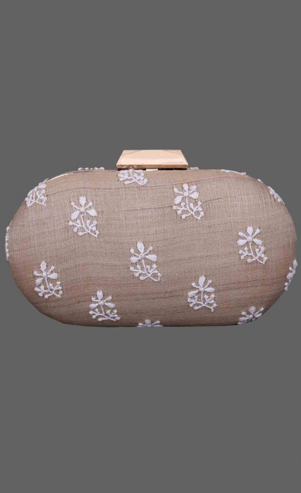 Ada Hand Embroidered Fawn Tusser Silk Lucknow Chikankari Clutch A549022