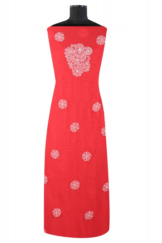 Ada Hand Embroidered Carrot Pink Georgette Lucknowi Chikan Unstitched Suit Piece A620185