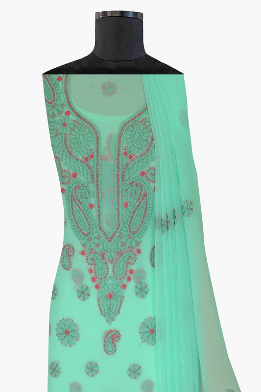 Ada Hand Embroidered Sea Green Georgette Lucknowi Chikan Unstitched Suit Piece A211186