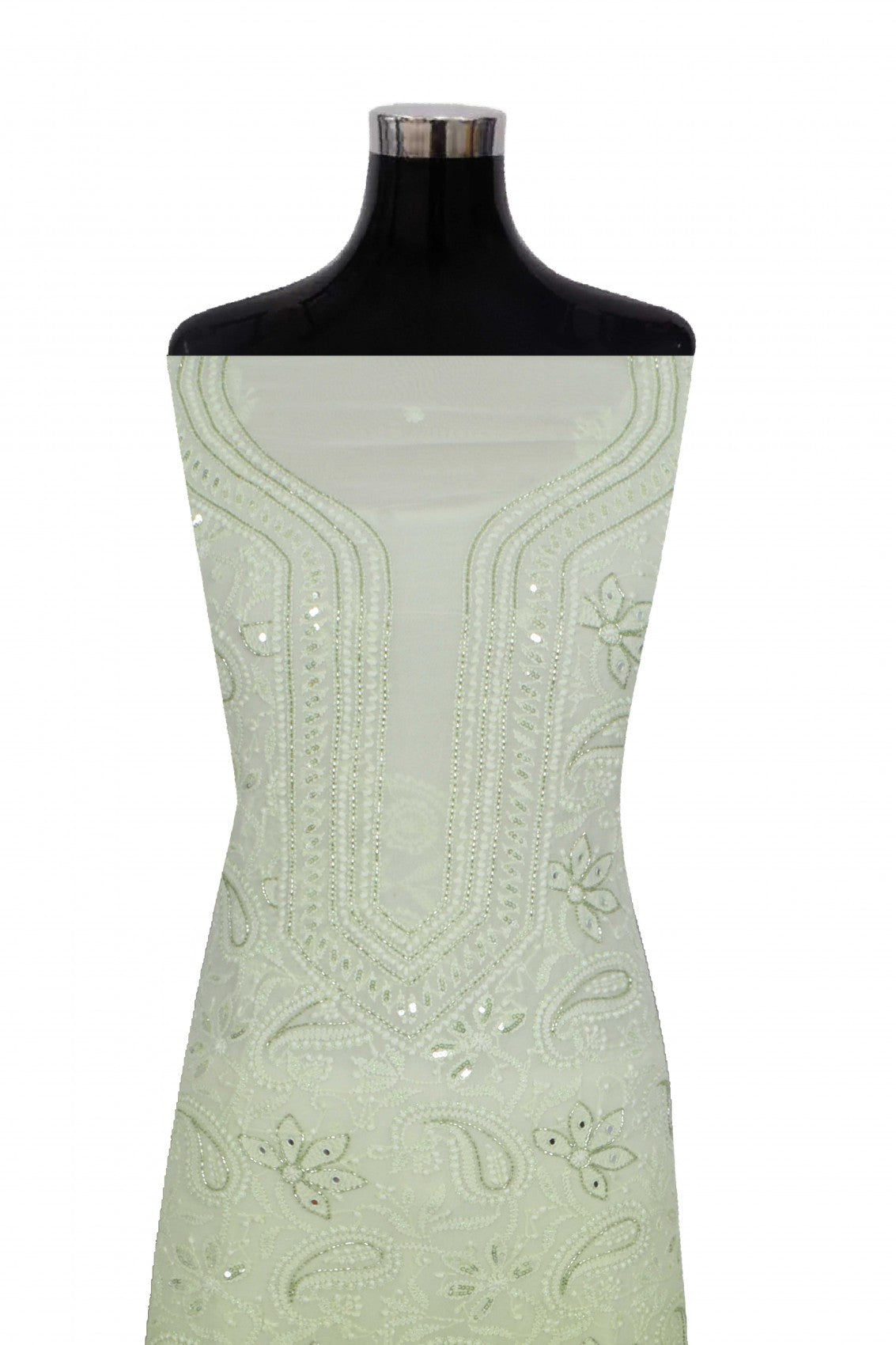 Ada Hand Embroidered Mint Green & Green Ombre Shade Georgette Lucknowi Chikankari Unstitched Kurta Dupatta Set With Cutdana Work 01A255322