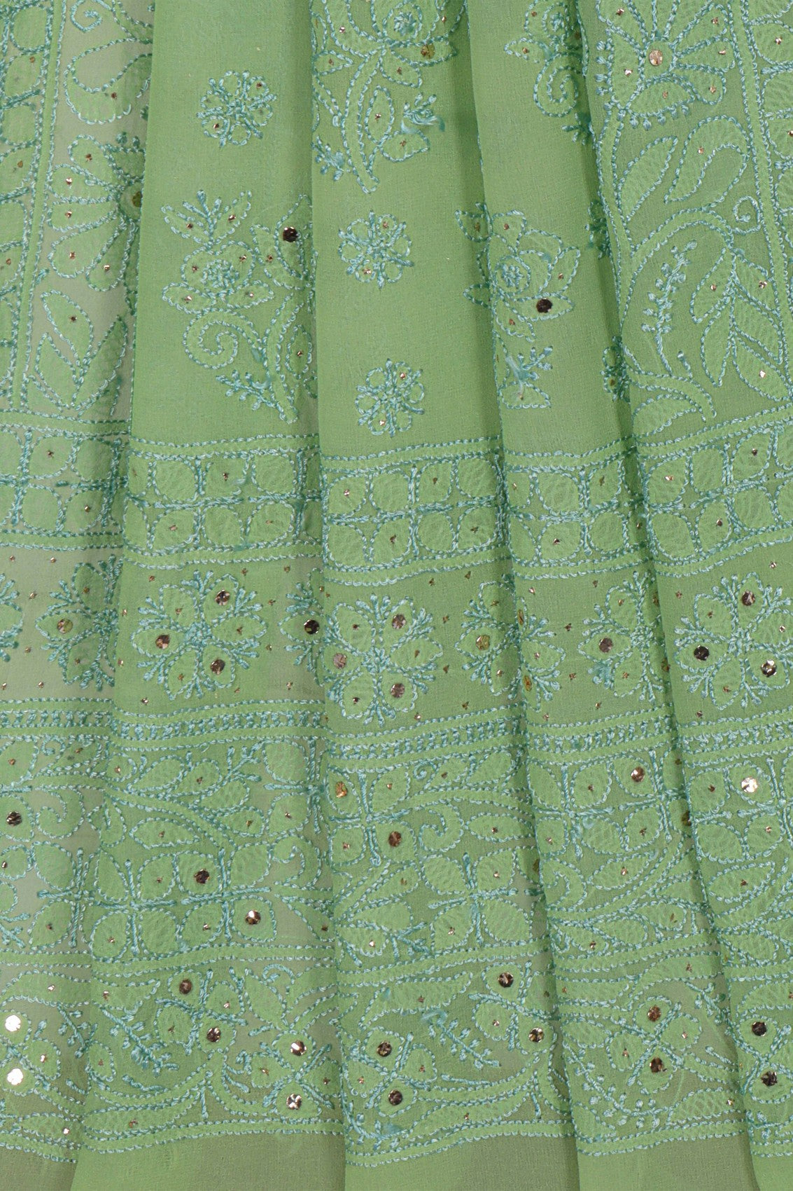 Ada Hand Embroidered Green Pure Georgette Lucknowi Chikankari Dupatta With Muqaish Work 01A156924