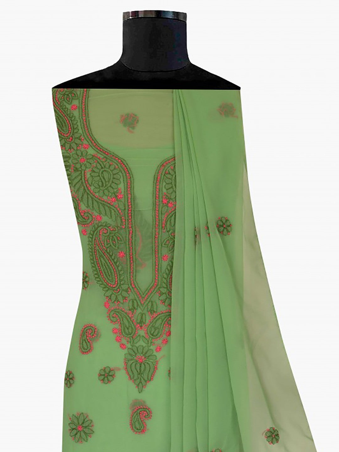 Ada Hand Embroidered Green Georgette Lucknowi Chikankari Unstitched Suit Piece A211191