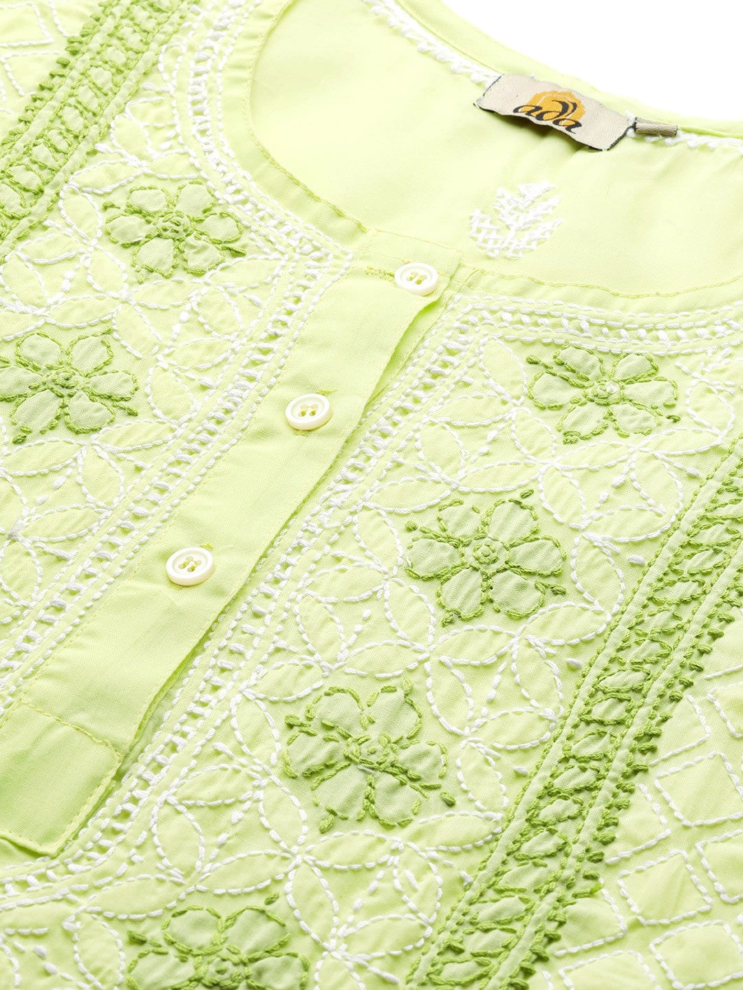 Ada Hand Embroidered Green Cotton Lucknowi Chikankari Straight Kurti A911247