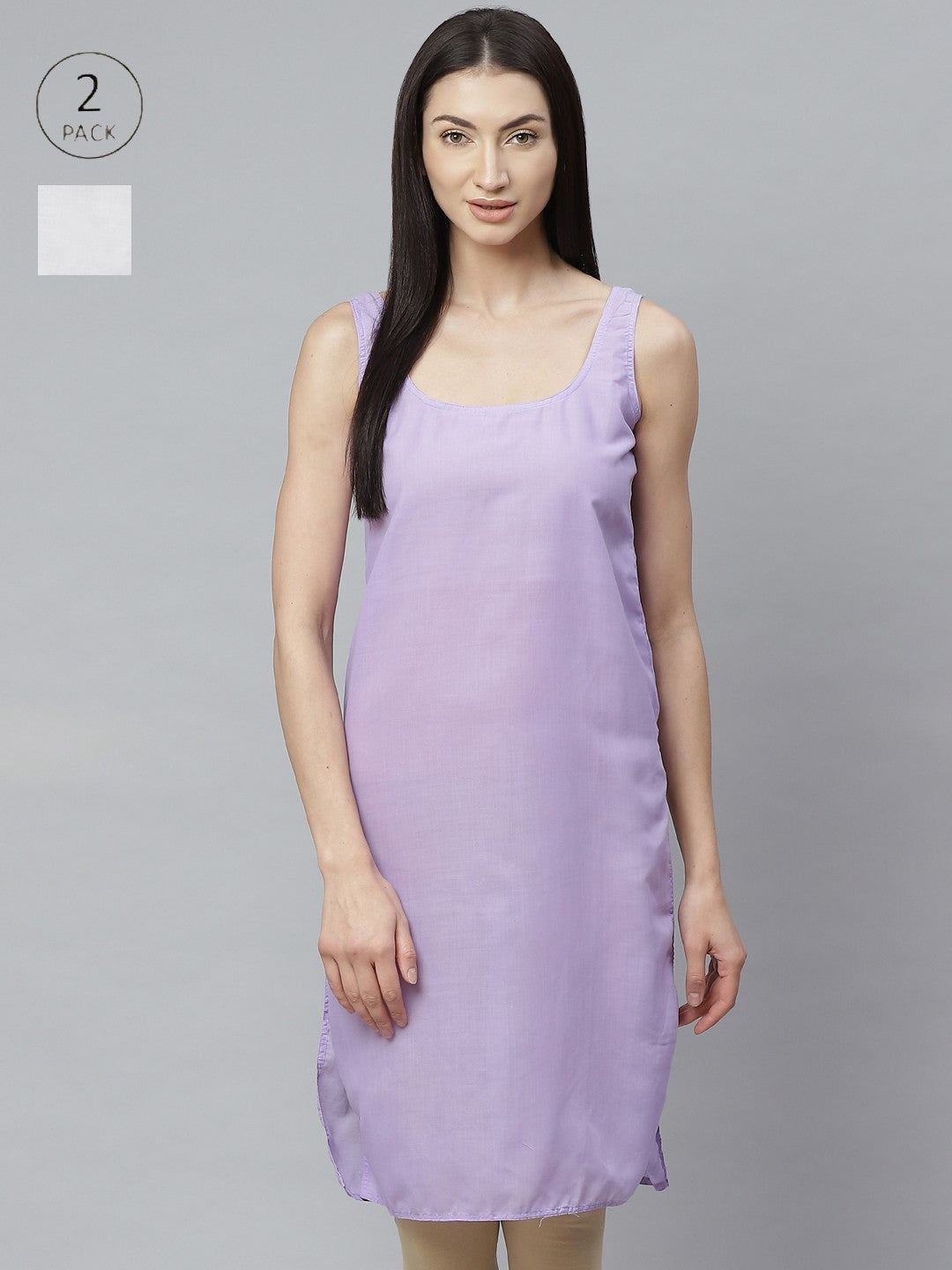 Ada Mauve and White Cotton Long Slips Combo of 2  A307557.
