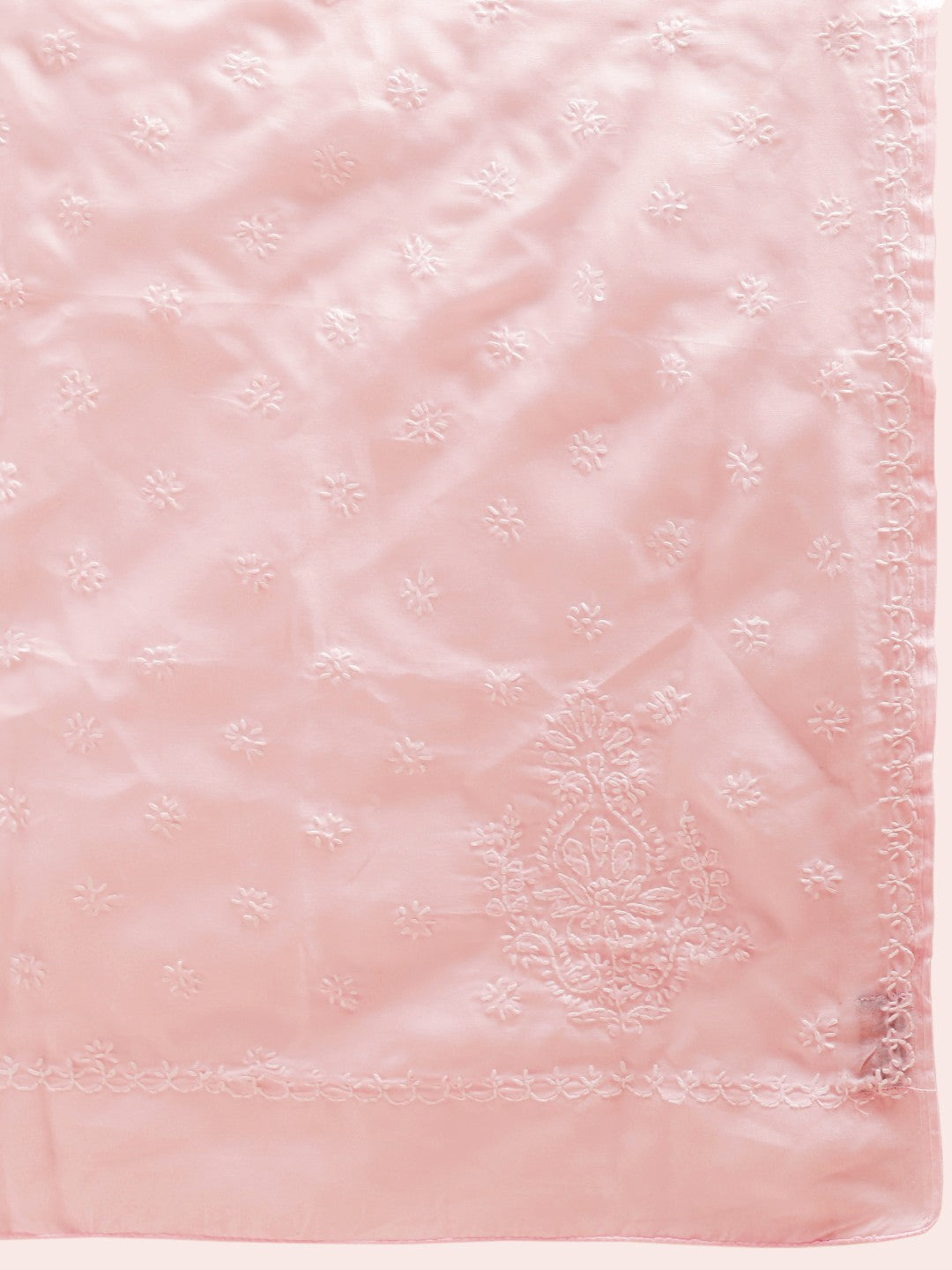 Ada Hand Embroidered Pink Cotton Lucknow Chikan Saree With Blouse- A346142