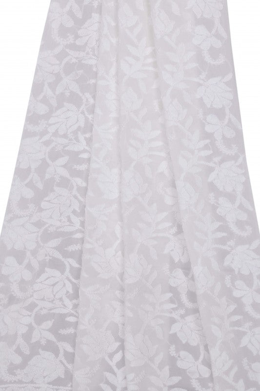 Ada Hand Embroidered White Georgette Lucknowi Chikan Dupatta A459522