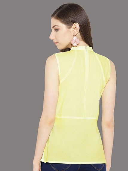 Ada Hand Embroidered Lemon Cotton Lucknow Chikan Top A100075