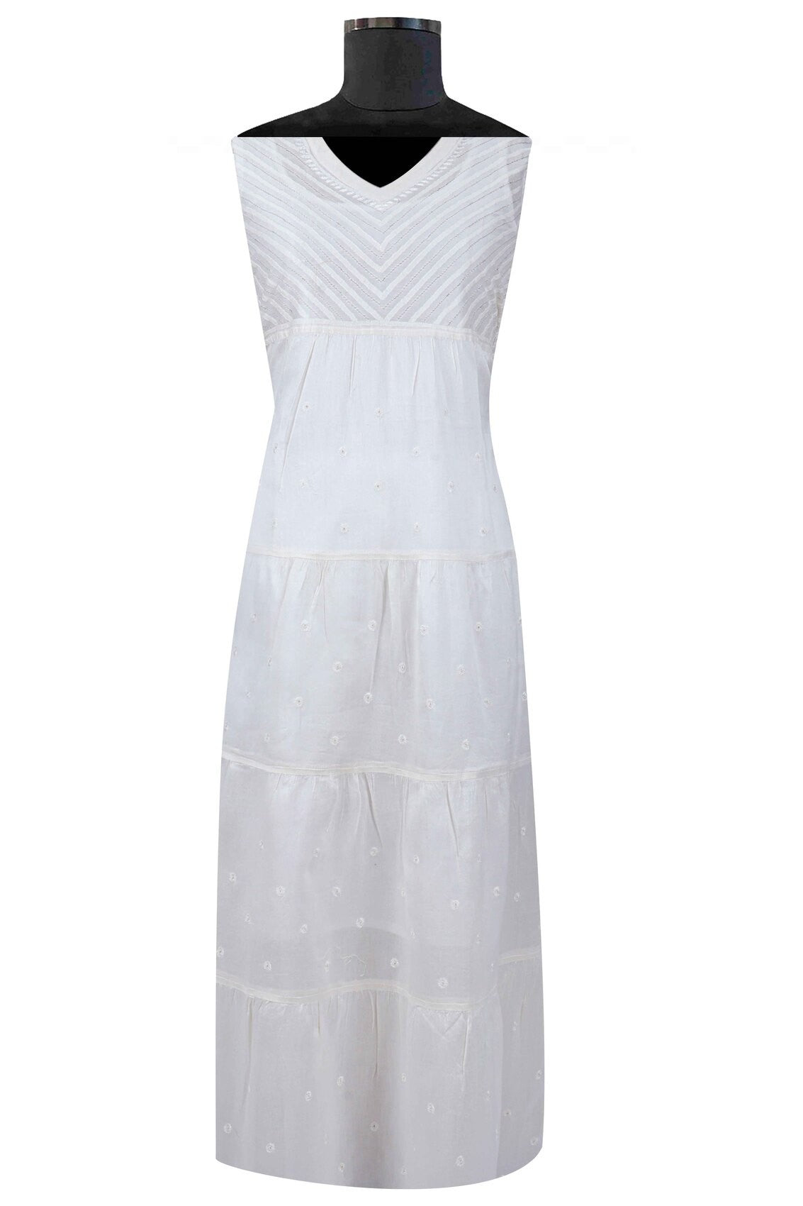 Ada Hand Embroidered White Chanderi Lucknowi Chikankari Unstitched Kurta Dupatta Set With Zari Work A628809