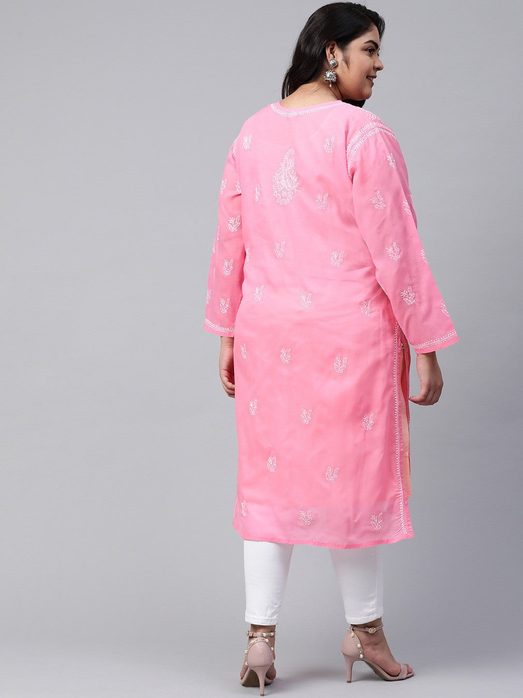 Ada Hand Embroidered Pink Cotton Lucknowi Chikankari Straight Kurta A133537