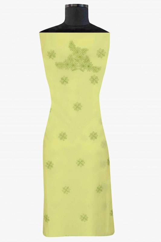 Ada Hand Embroidered Lemon Cotton Lucknowi Chikan Unstitched Suit Piece-A211147