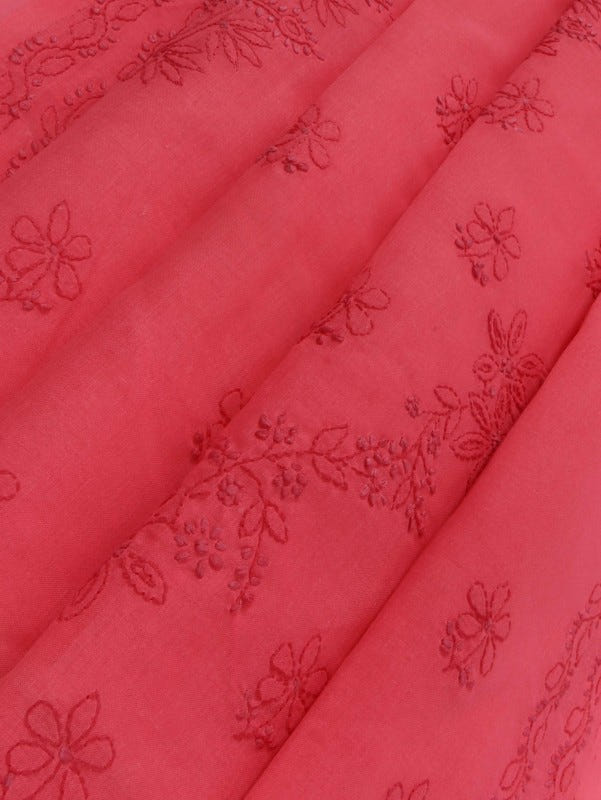 Ada Hand Embroidered Carrot Pink Cotton Lucknowi Chikankari Saree With Blouse A578187