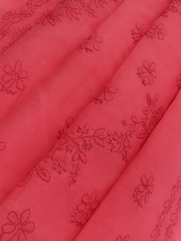 Ada Hand Embroidered Carrot Pink Cotton Lucknowi Chikankari Saree With Blouse A578187