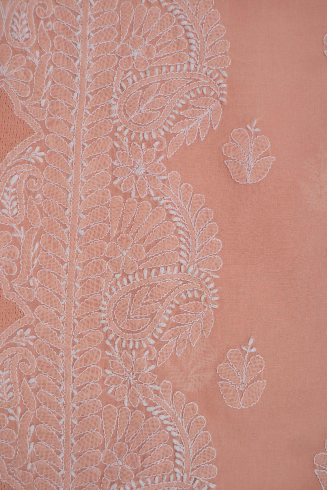 Ada Hand Embroidered Peach Cotton Lucknowi Chikankari Unstitched Suit Piece 01A272282