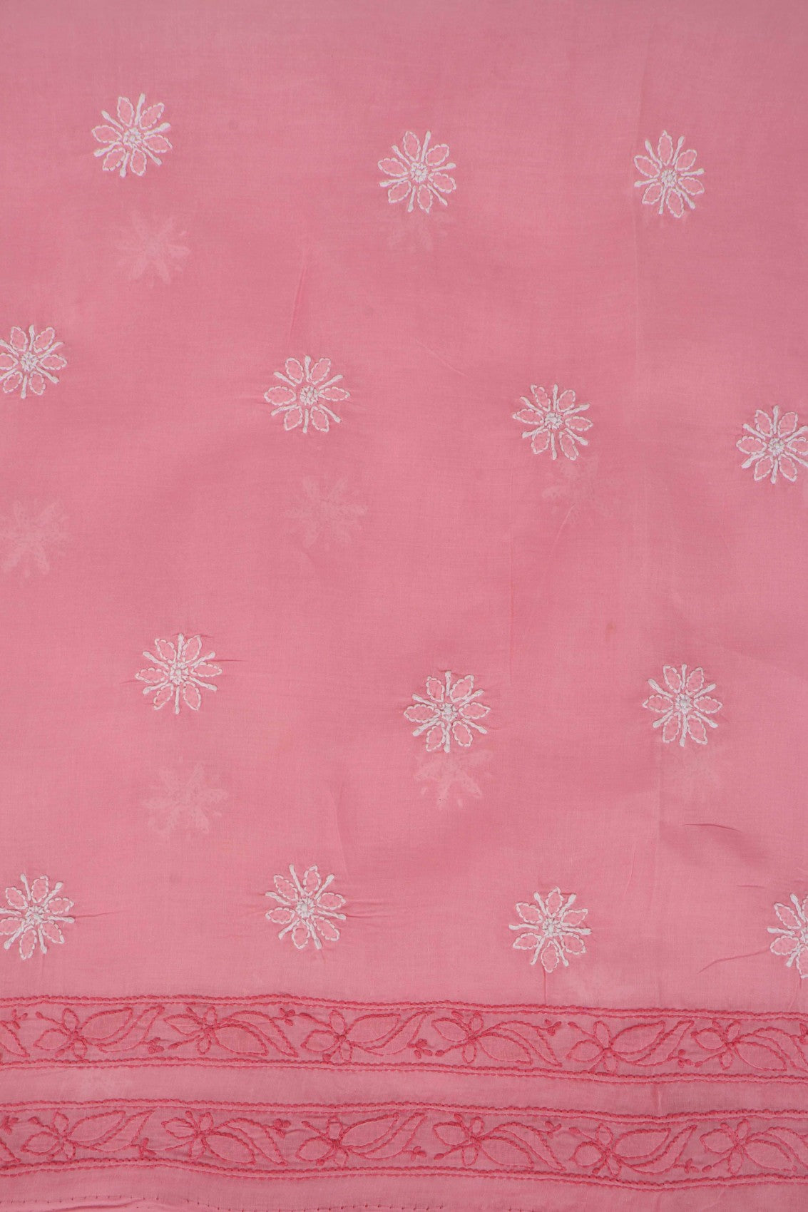Ada Hand Embroidered Salmon Peach Cotton Lucknowi Chikankari Unstitched Suit Piece 01A189030