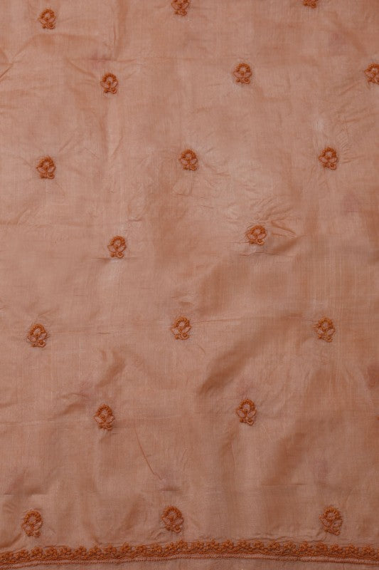 Ada Hand Embroidered Peach Tusser Silk Lucknow Chikankari Men's Kurta Piece-A525206