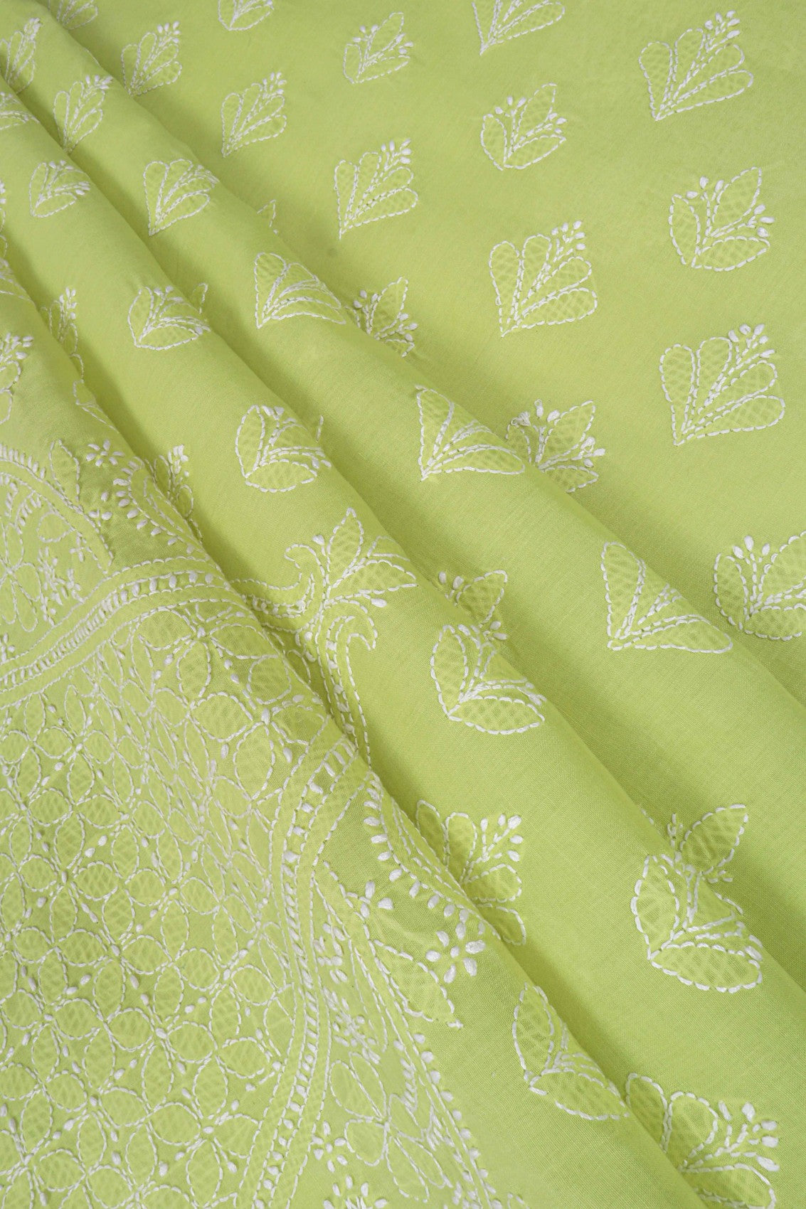 Ada Hand Embroidered Light Green Cotton Lucknowi Chikankari Unstitched Suit Piece A607709