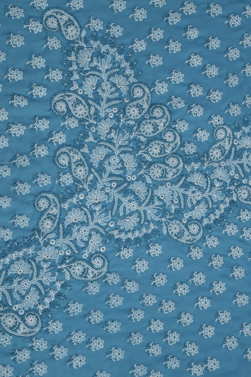 Ada Hand Embroidered Arctic Blue Georgette Lucknowi Chikan Unstitched Suit Piece A289005