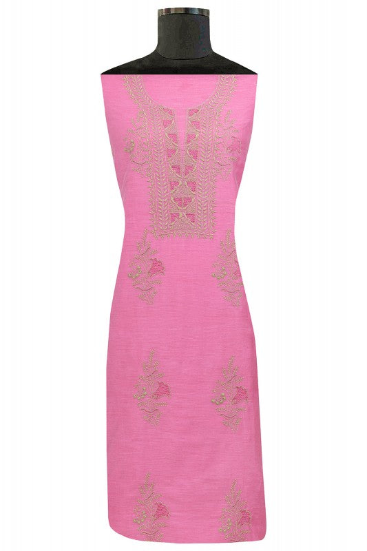 Ada Hand Embroidered Pink Chanderi Lucknowi Chikan Unstitched Suit Piece A549388