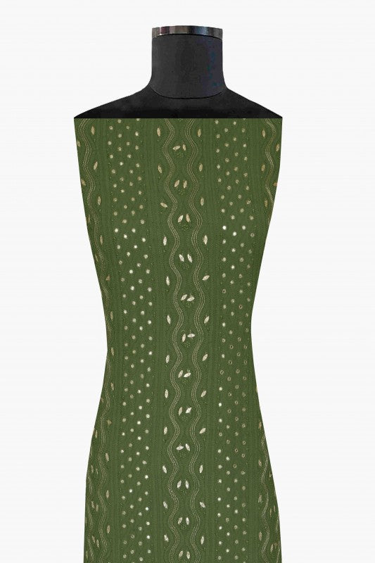 Ada Hand Embroidered Olive Green Georgette Lucknowi Chikan Unstitched Kurta Piece with Gota Patti Work A482677