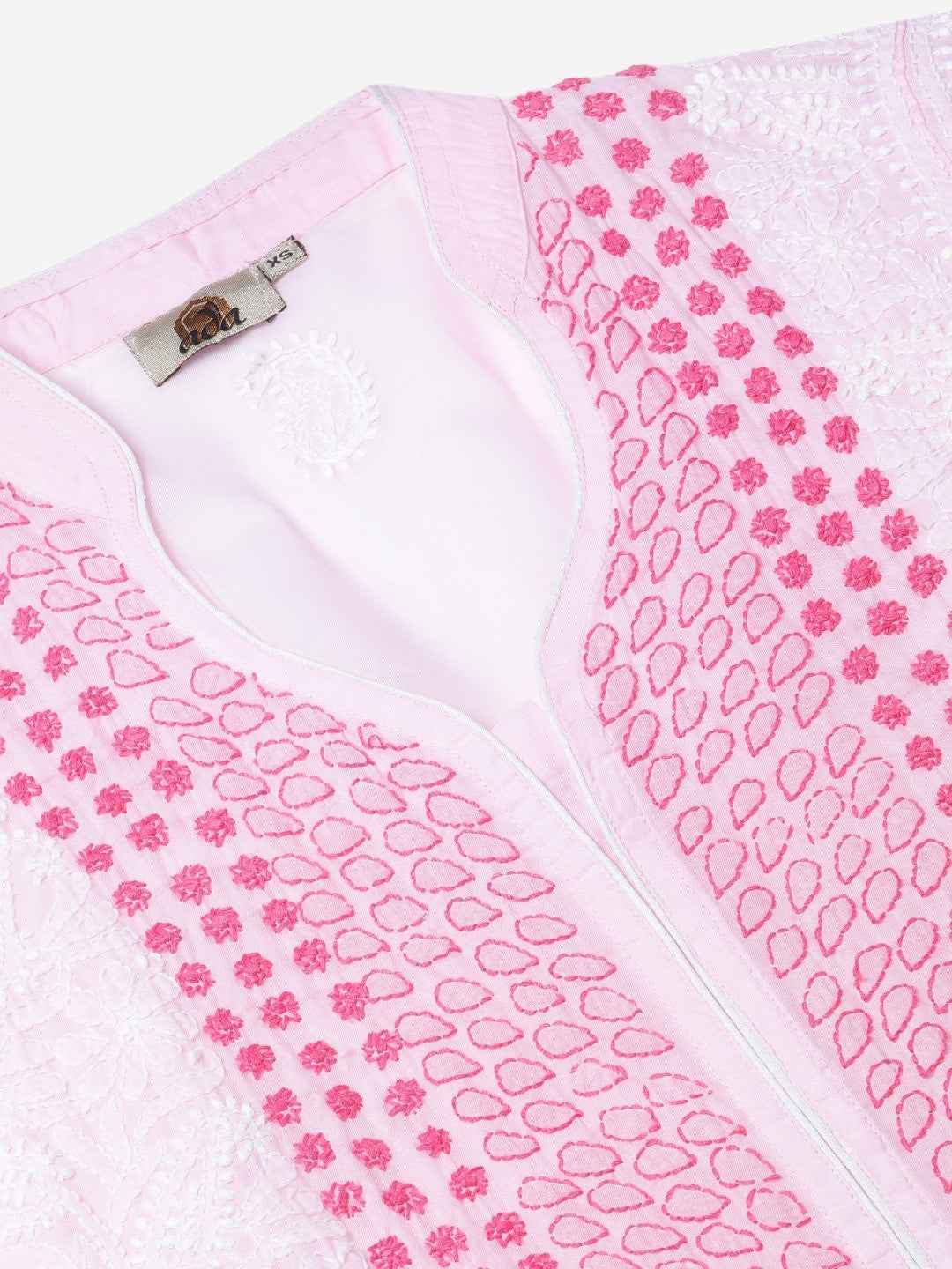 Ada Hand Embroidered Pink Cotton Lucknow Chikan Kurti-A261087