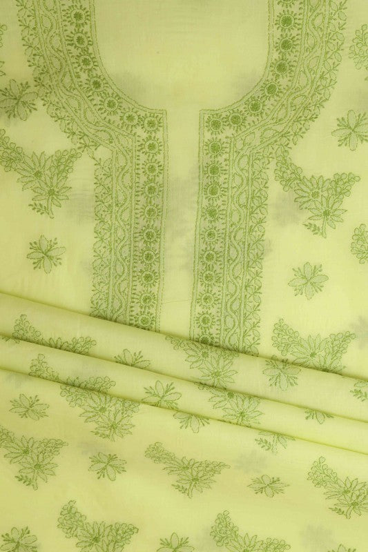 Ada Hand Embroidered Lemon Cotton Lucknowi Chikan Unstitched Suit Piece-A211147