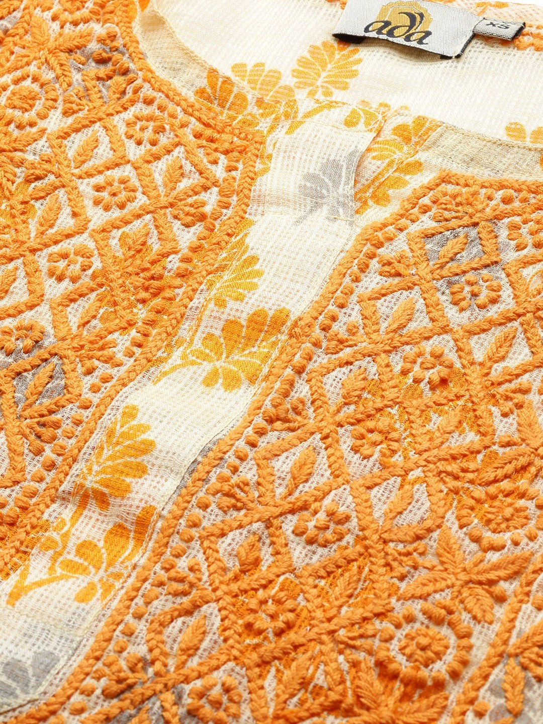 ADA Hand Embroidered Lemon Kota Lucknowi Chikankari Short Kurti A911143