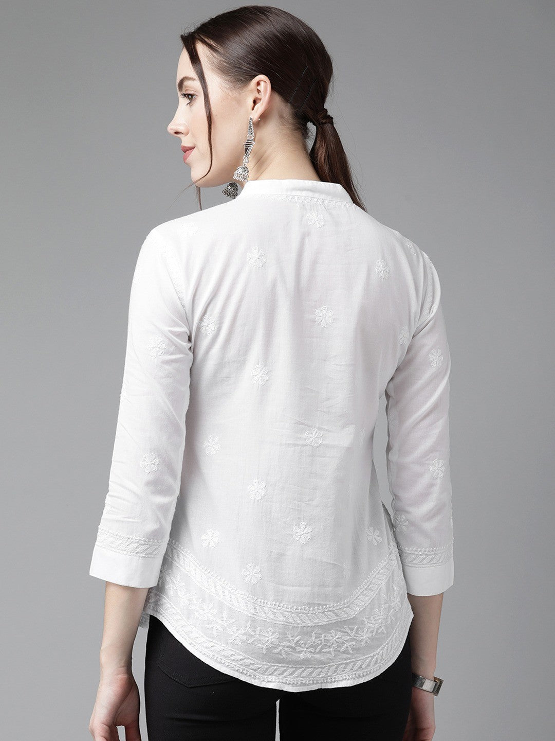Ada Hand Embroidered White Cotton Lucknowi Chikankari Shirt A911221