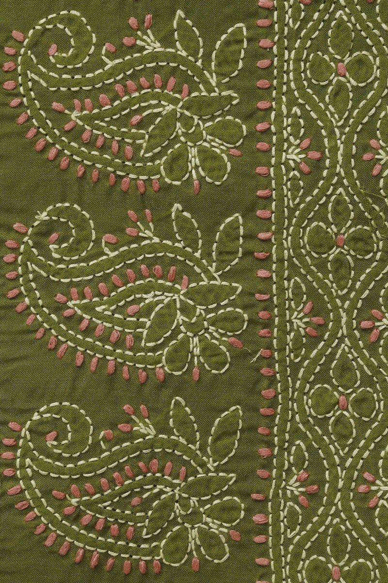 Ada Hand Embroidered Green Cotton Lucknowi Chikan Unstitched Suit Piece–A100245
