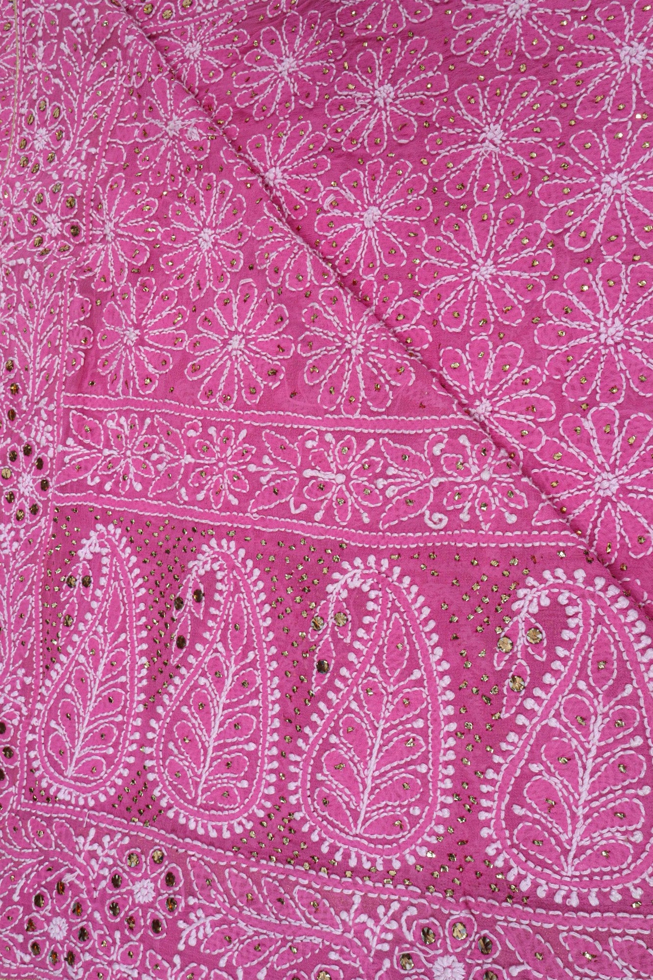 Ada Hand Embroidered Pink Pure Georgette Lucknowi Chikankari Dupatta With Muqaish Work A614824