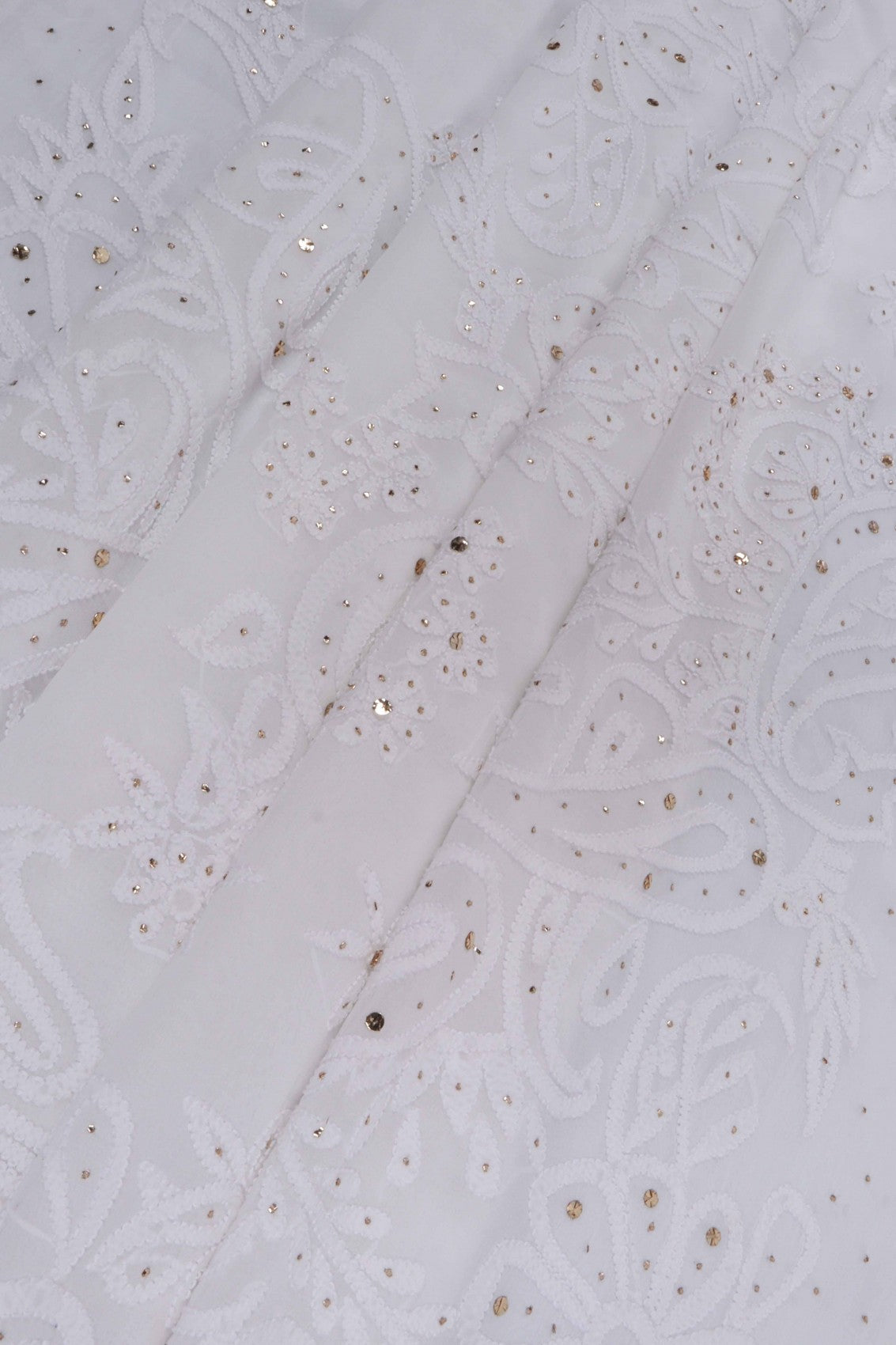 Ada Hand Embroidered White Georgette Lucknowi Chikankari Saree/Blouse With Muqaish Work 01A179414
