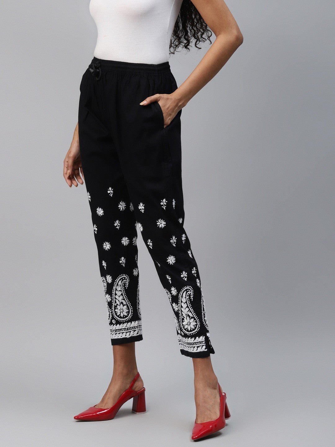Ada Hand Embroidered Black Cotton Lucknowi Chikankari Palazzo A711125
