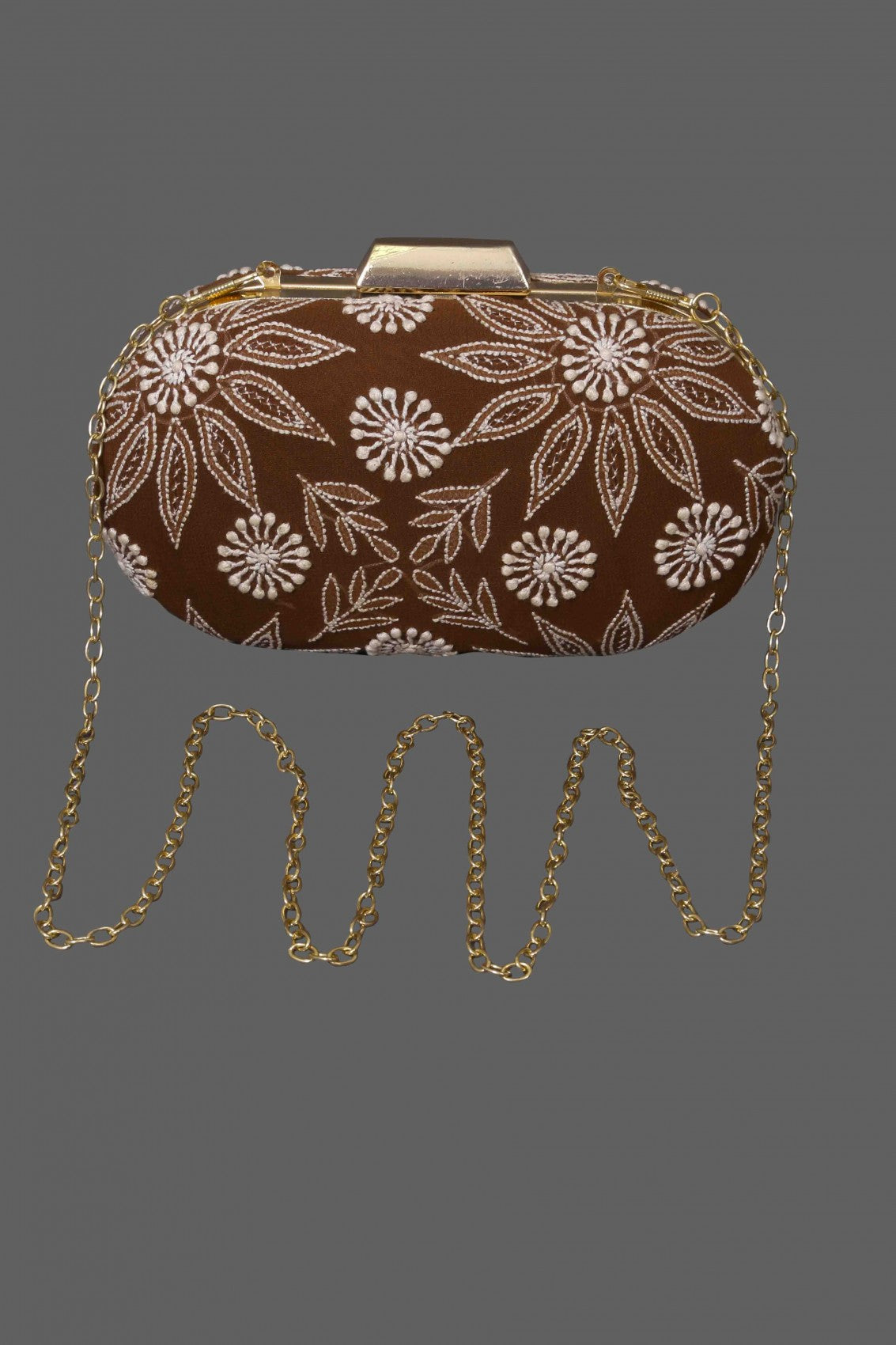 Ada Hand Embroidered Brown Pure Georgette Lucknow Chikankari Clutch A548983