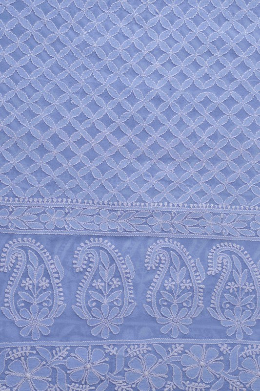 Ada Hand Embroidered Blue Pure Georgette Chikan Dupatta- A533074