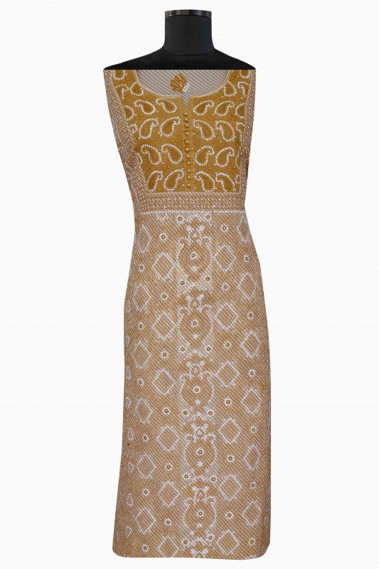 Ada Hand Embroidered Fawn Cotton Lucknowi Chikan Unstitched Suit Piece–A619232
