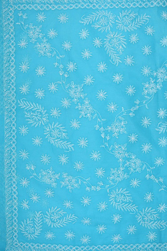 Ada Hand Embroidered Blue Kota Lucknowi Chikankari Saree With Blouse A565564