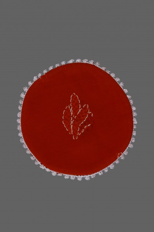 Ada Hand Embroidered Red Cotton Lucknowi Chikankari Table Coaster-A611617