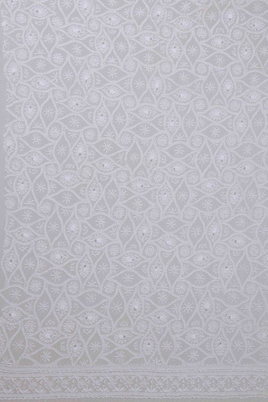 Ada Hand Embroidered White Pure Georgette Lucknowi Chikankari Unstitched Men's Kurta Piece A208586