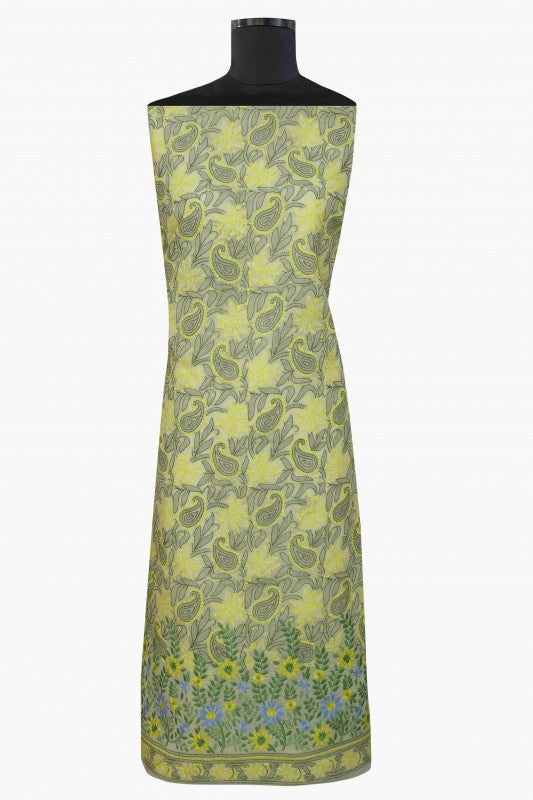 Ada Hand Embroidered Lemon Cotton Lucknowi Chikan Unstitched Suit Piece A100164