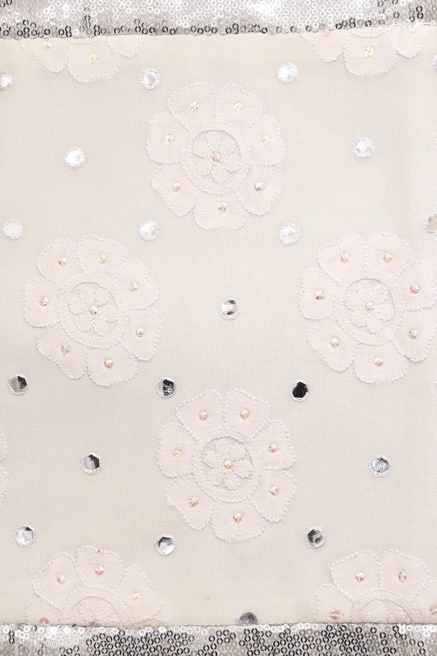 Ada Hand Embroidered White Pure Georgette Lucknowi Chikankari Table Runner With Mirror Work 01A15266