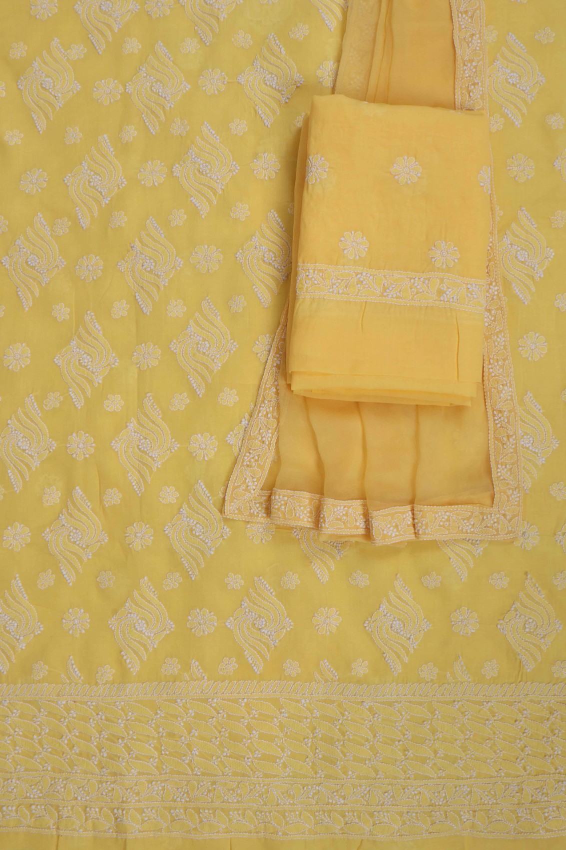 Ada Hand Embroidered Yellow Cotton Lucknowi Chikankari Unstitched Suit Piece 01A204090