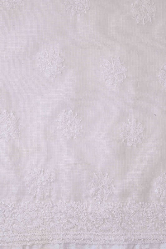 Ada Hand Embroidered White Kota Lucknowi Chikan Unstitched Kurta Piece A604595
