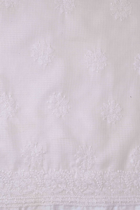Ada Hand Embroidered White Kota Lucknowi Chikan Unstitched Kurta Piece A604595