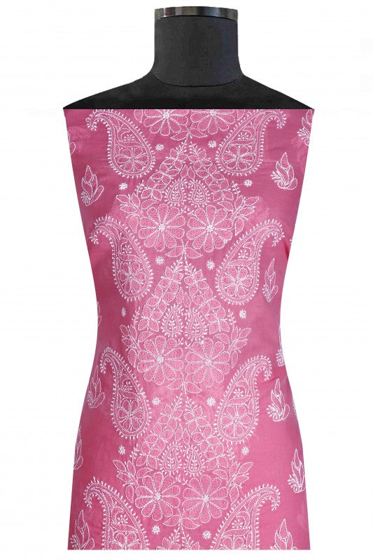 Ada Hand Embroidered Pink Cotton Lucknowi Chikan Unstitched Suit Piece A472826
