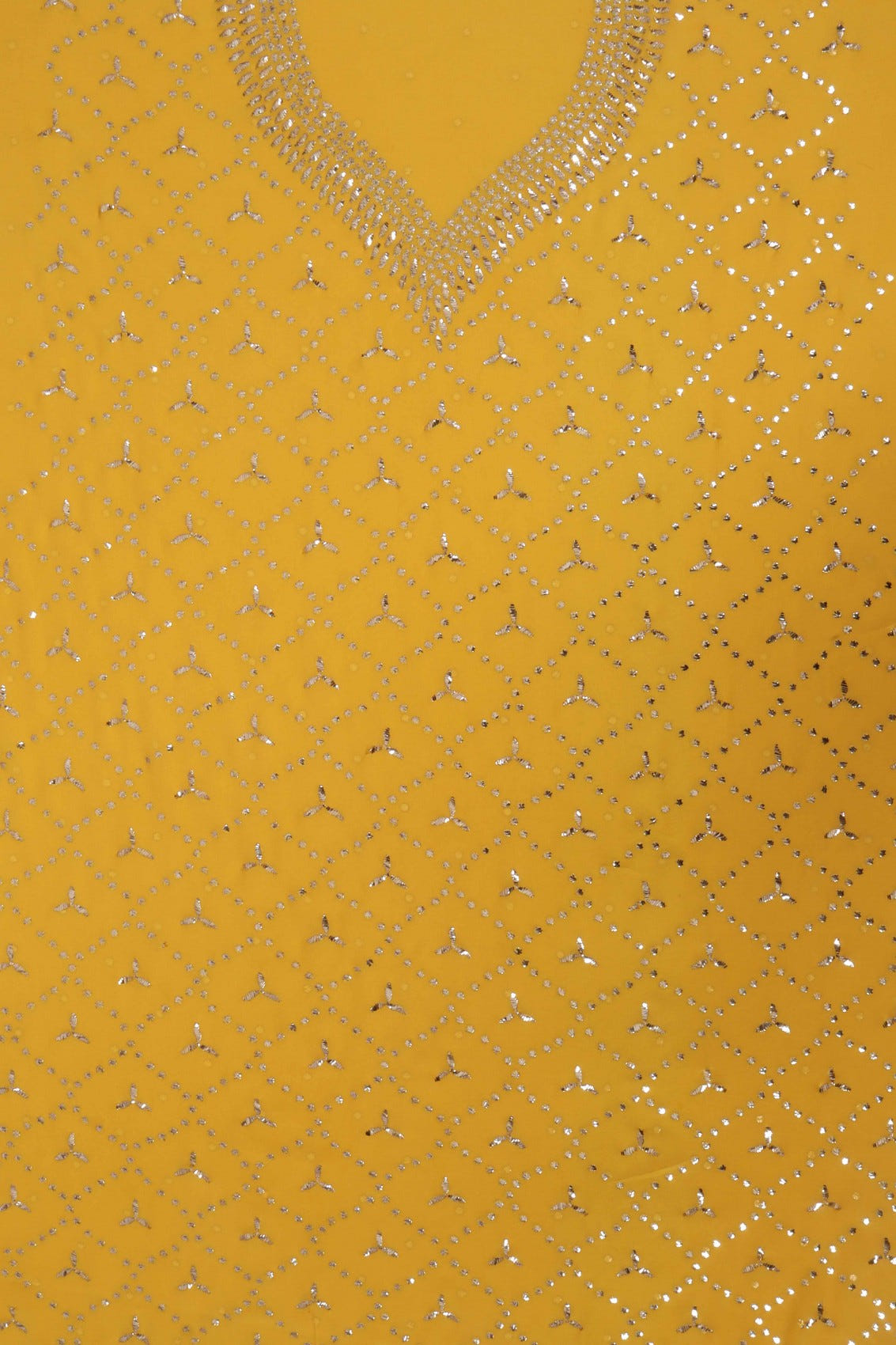 Ada Hand Embroidered Bright Yellow Pure Georgette Lucknowi Chikankari Unstitched Kurta Dupatta Set With Muqaish Work 01A207861