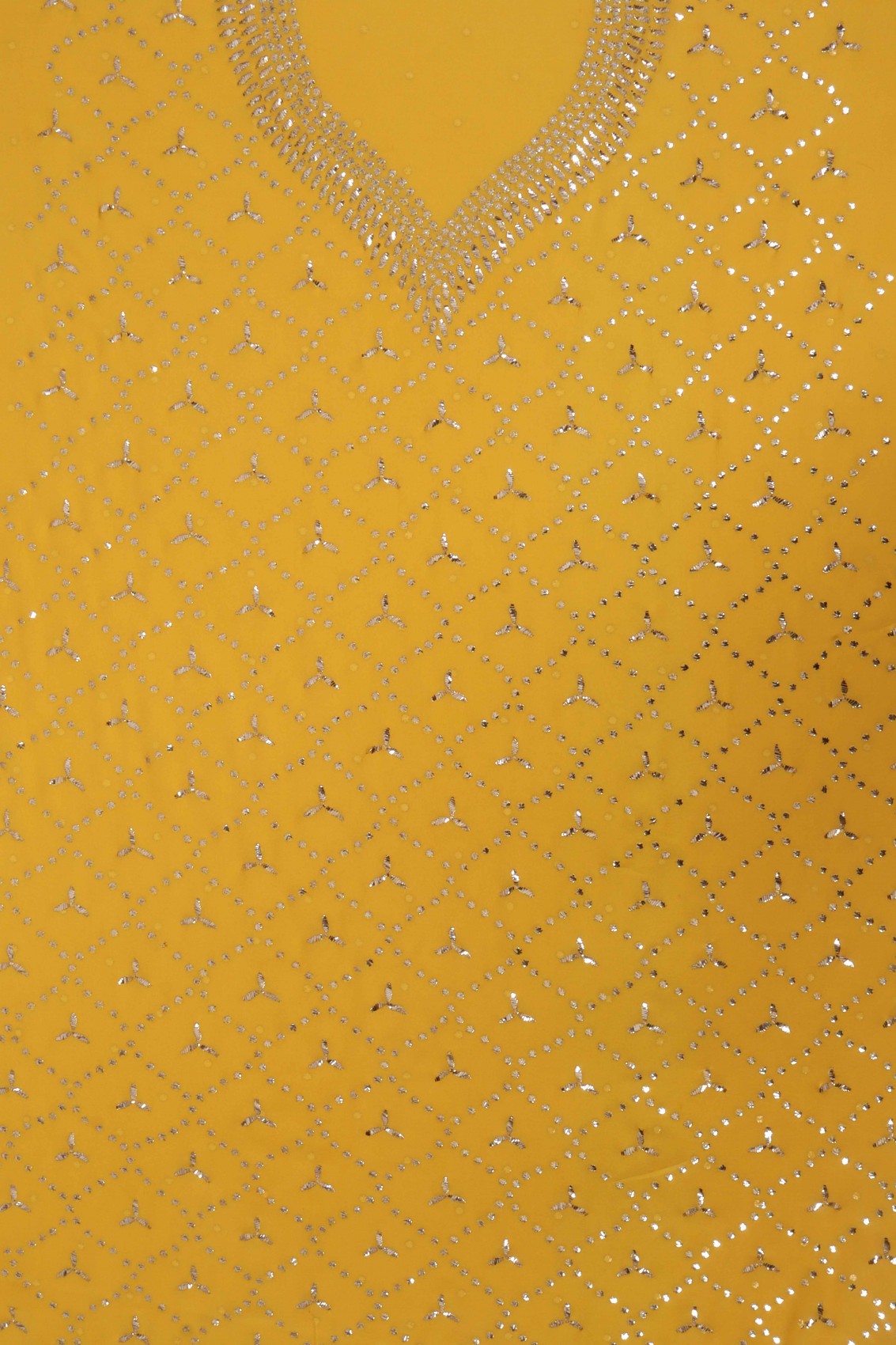 Ada Hand Embroidered Bright Yellow Pure Georgette Lucknowi Chikankari Unstitched Kurta Dupatta Set With Muqaish Work 01A207861