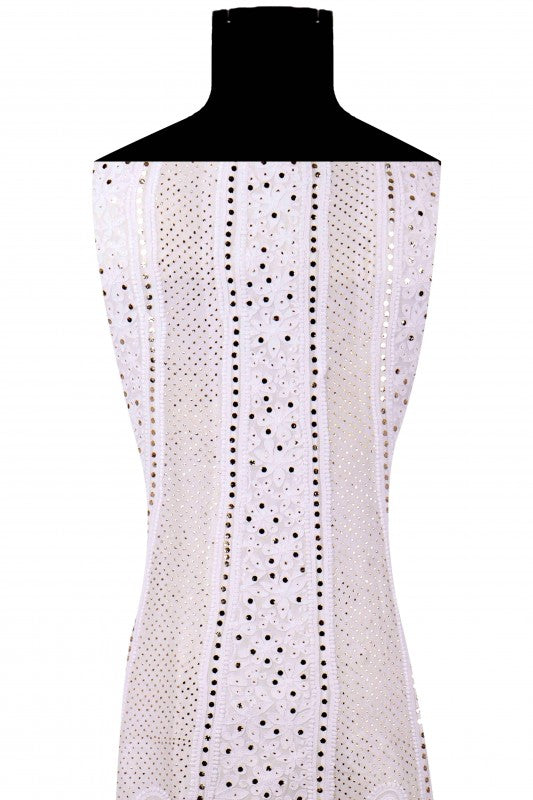 Ada Hand Embroidered White Georgette Lucknowi Chikankari Semi-Stitched Anarkali Kurta Dupatta Set With Muqaish Work 01A137140