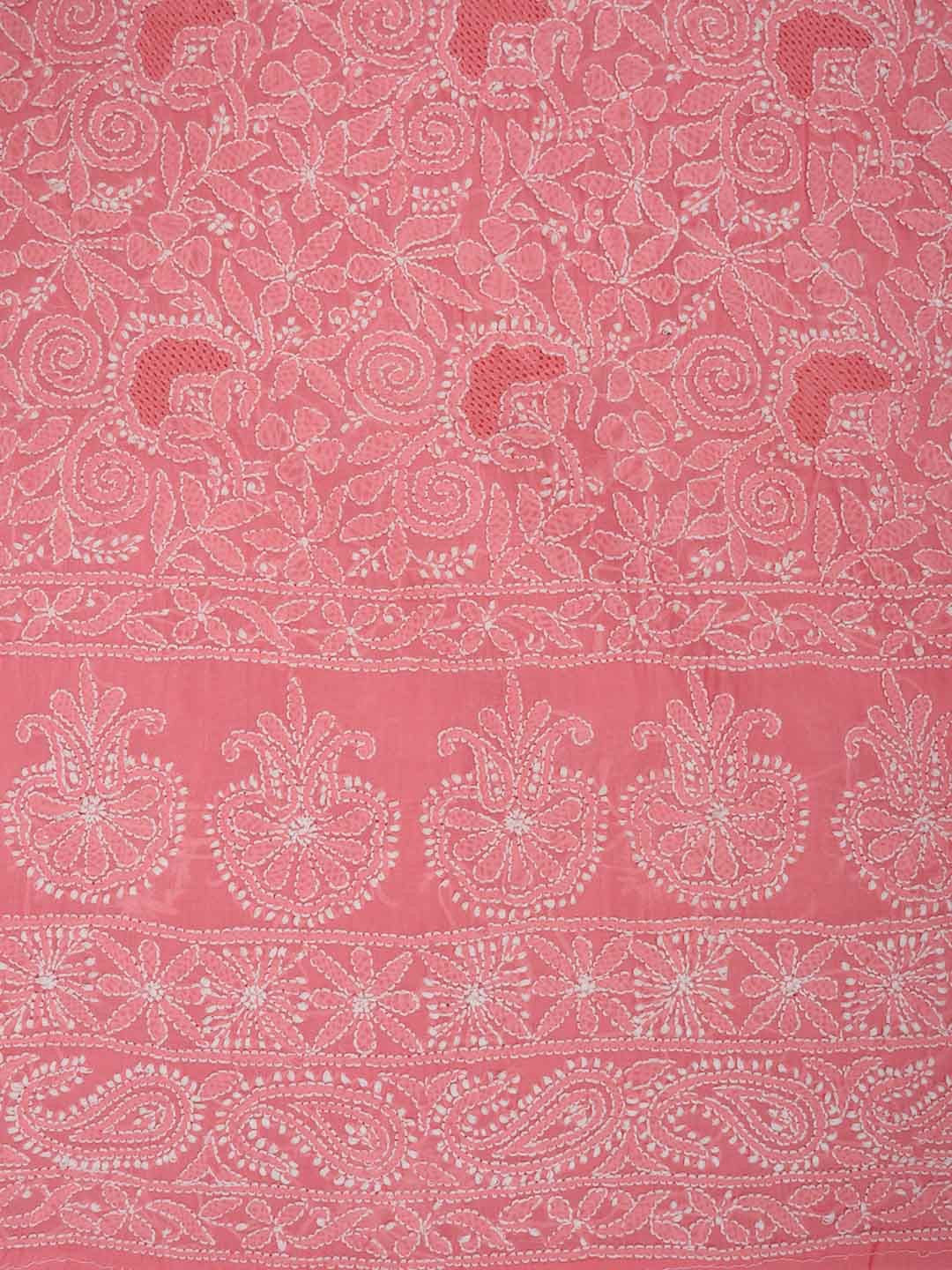 Ada Hand Embroidered Carrot Pink Cotton Lucknowi Chikankari Unstitched Suit Piece 01A213275