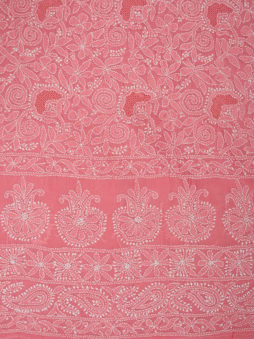 Ada Hand Embroidered Carrot Pink Cotton Lucknowi Chikankari Unstitched Suit Piece 01A213275